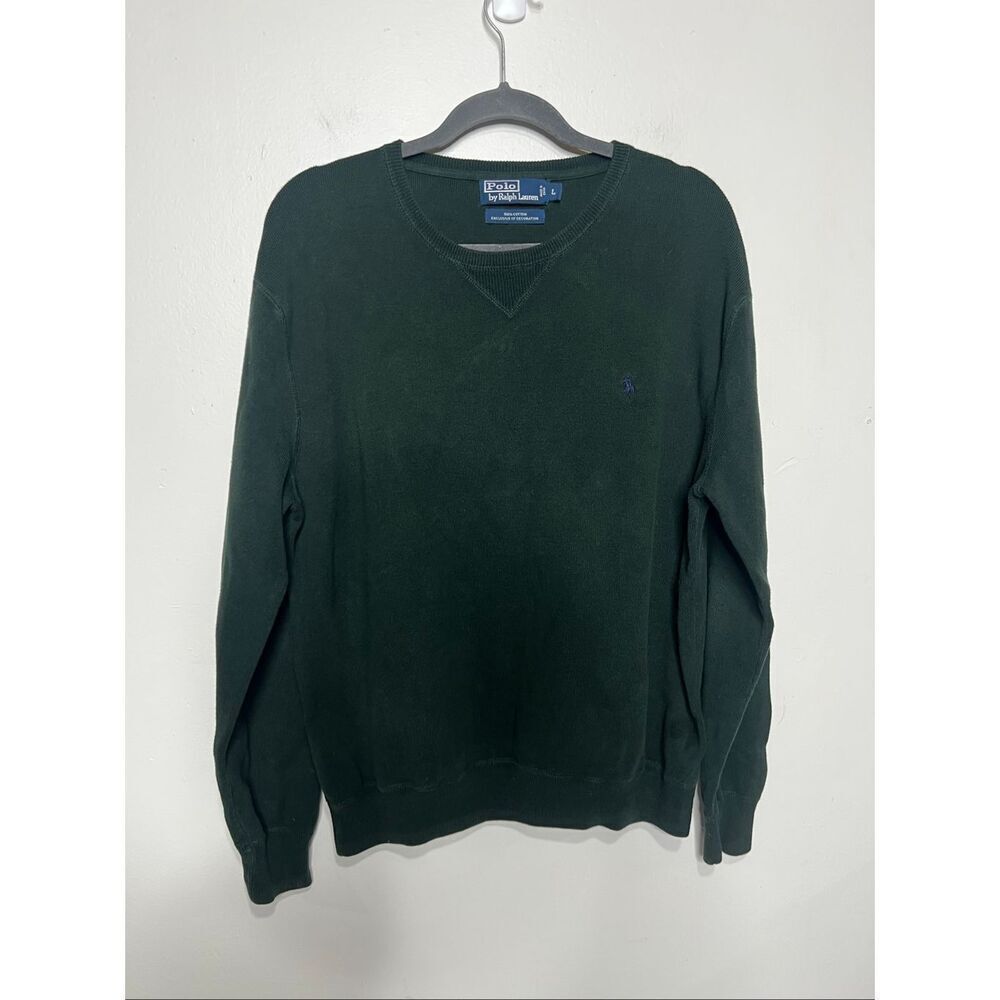 Polo by Ralph Lauren Hunter Green Cotton Sweater  Men’s Sz L Crew Neck Preppy Co